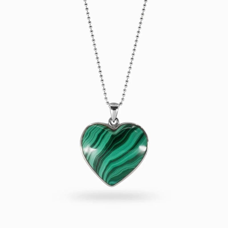 Divinity Crystals Malachite Heart Pendant with Metal Chain for Balance, Manifestation, and Intuition - A Stone of Transformation Default Title